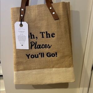 Apolis Oh, The Places You'll Go! Jute Tote Bag with Leather Handles